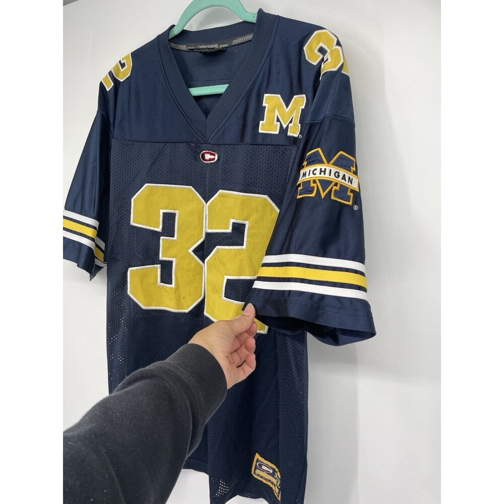 Vintage 90s Y2K Colosseum Univ of Michigan Wolverines Jersey #32 Blue Yellow - Picture 3 of 16